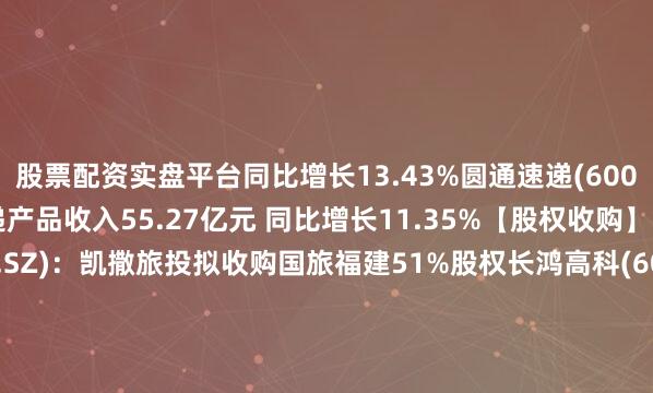 股票配资实盘平台同比增长13.43%圆通速递(600233.SH)：6月快递产品收入55.27亿元 同比增长11.35%【股权收购】凯撒旅业(000796.SZ)：凯撒旅投拟收购国旅福建51%股权长鸿高科(605008.SH)：拟购买广西长科100%股权 业务范围将拓展至特种合成树脂产品【回购】德展健康(000813.SZ)：累计回购3.13%股份 回购期限已届满隆利科技(300752.SZ)：累